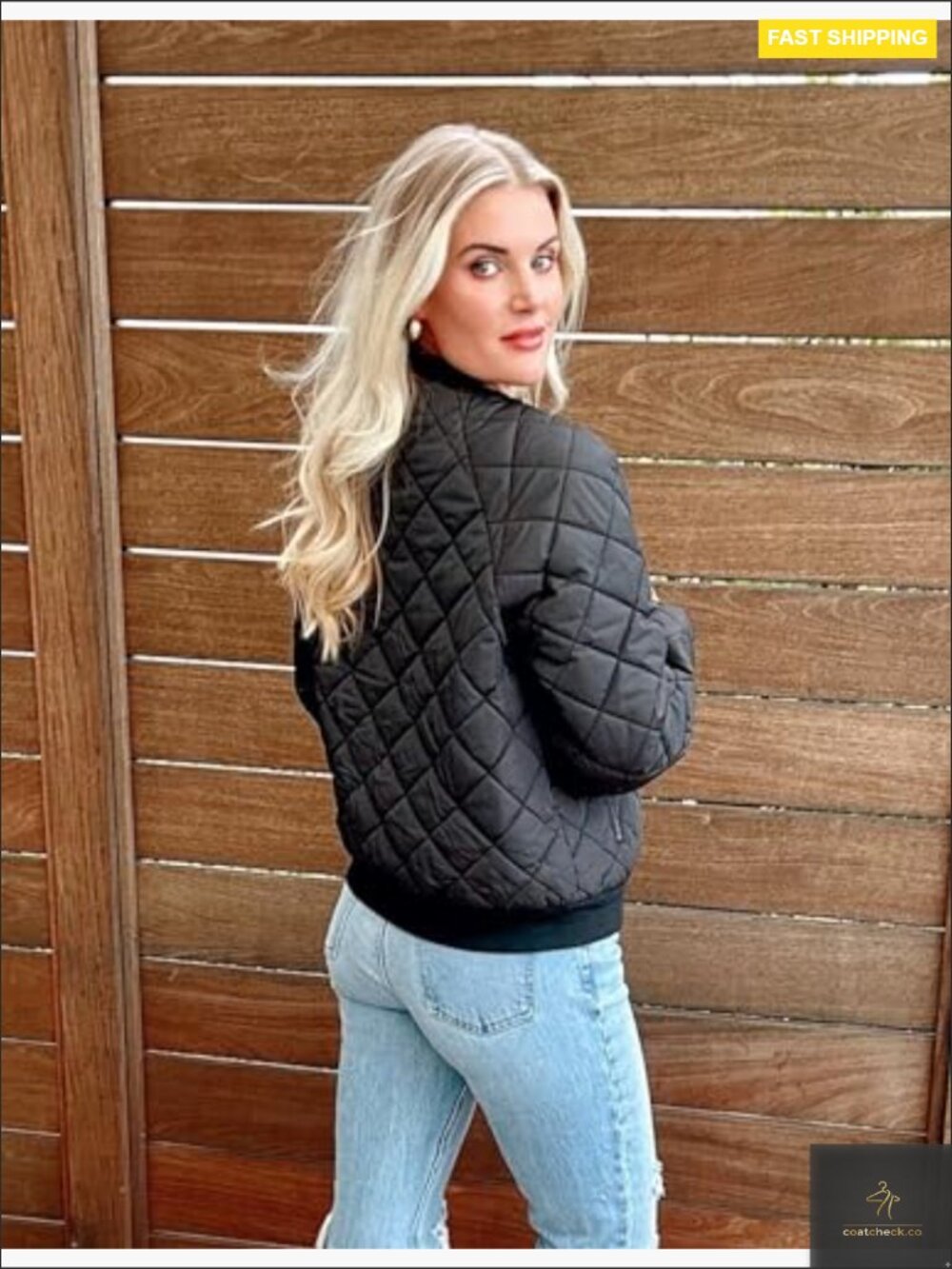 Quilted Bomber Jacket Zip Up Lightweight Casual Coat with Pockets Long Sleeve - Picture 3 of 6